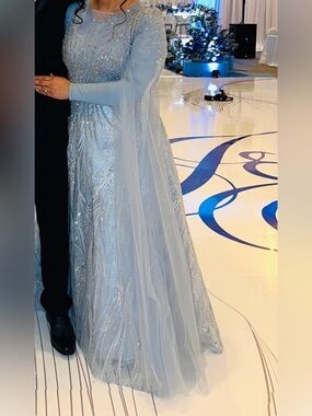 Elegant Light Blue Sequin Formal Evening Gown